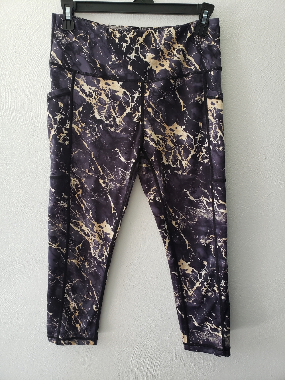 Constantly Varied Gear Marble-Print Black and Gold Capri Leggings